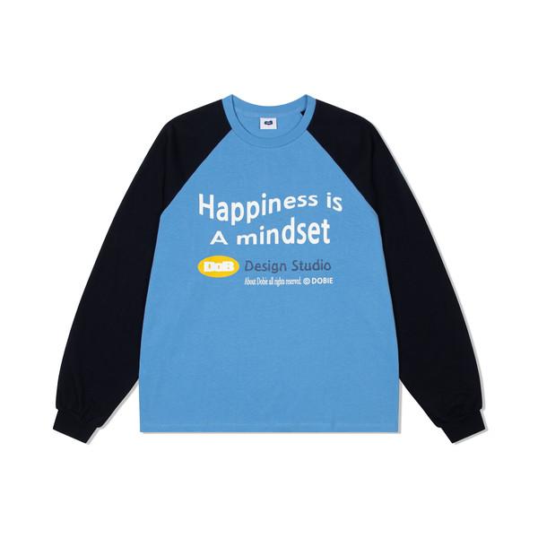Happiness is a mindset Raglan Over Fit Long Sleeve [Navy/Skyblue]