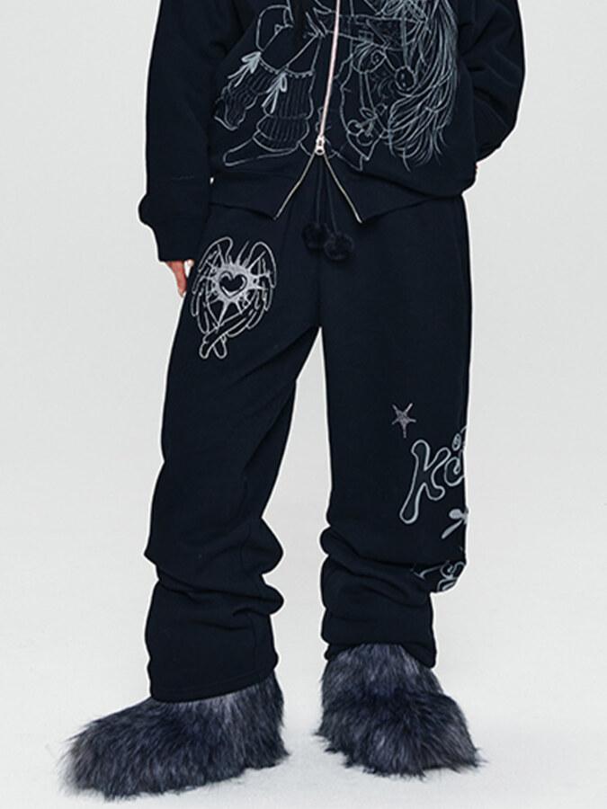 키르시 X 피투 그래픽 루즈핏 조거팬츠 [블랙]