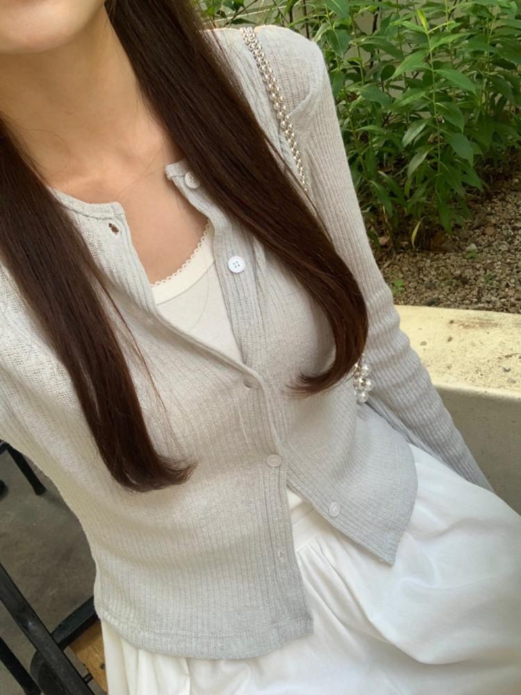 [르라니/화이트, 그레이 당일] 수수 코튼 골지 가디건 긴팔 여름 썸머 살안타 cd (3color)