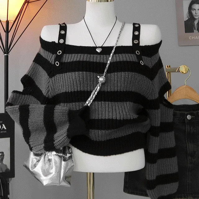 [가을신상! 러블리힙🖤오프숄더 숄더트임 니트] 펑키트임단가라니트