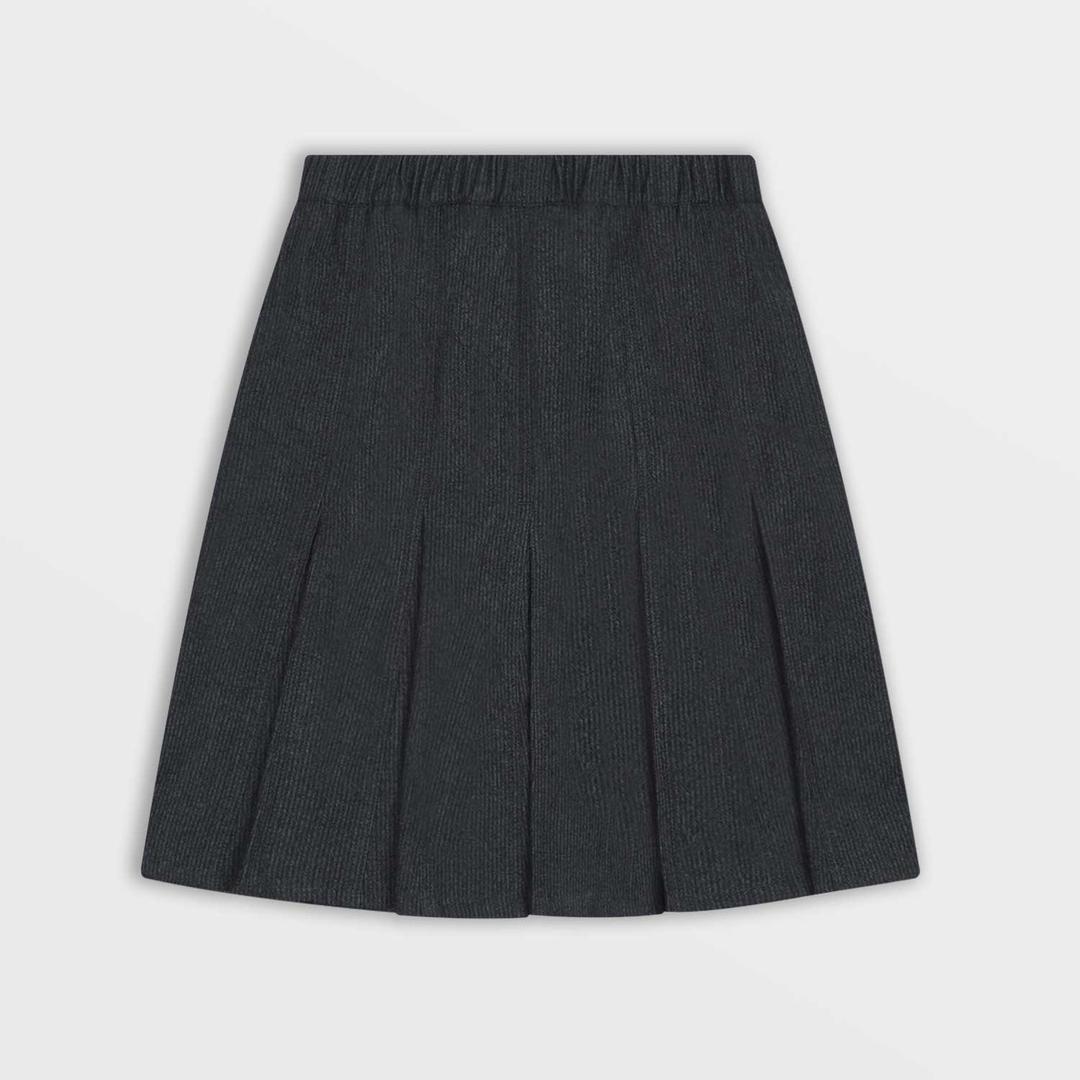 Two Button Pleats Wool Skirt (Black)