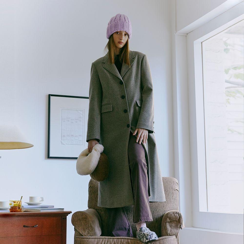 Slim Single Long Coat, Cocoa Beige