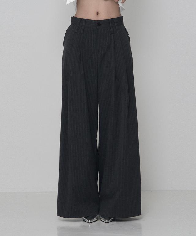 Two-pin tuck Piercing Stripe Wide Slacks (charcoal)