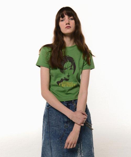 90S PRINTED CROP TEE [OLIVE GREEN]