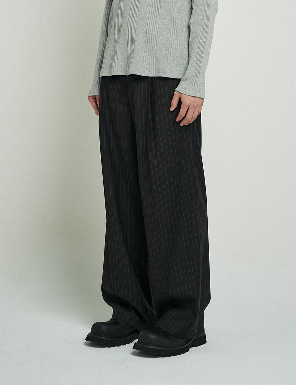 핀 스트라이프 와이드 트라우저 (블랙)