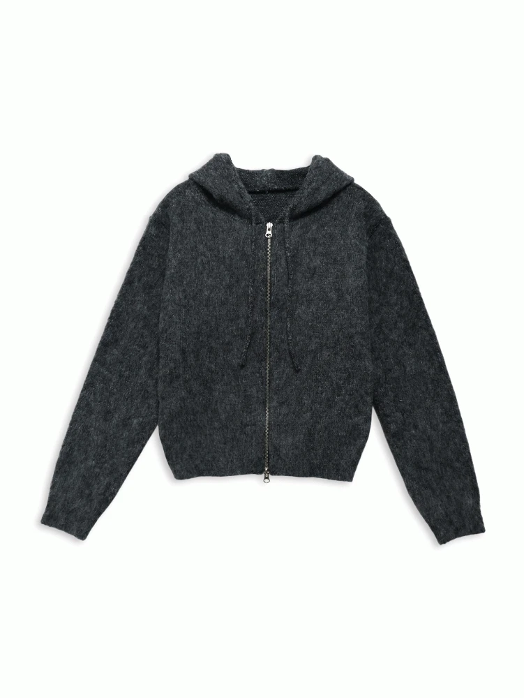 twoway knit hood zip-up