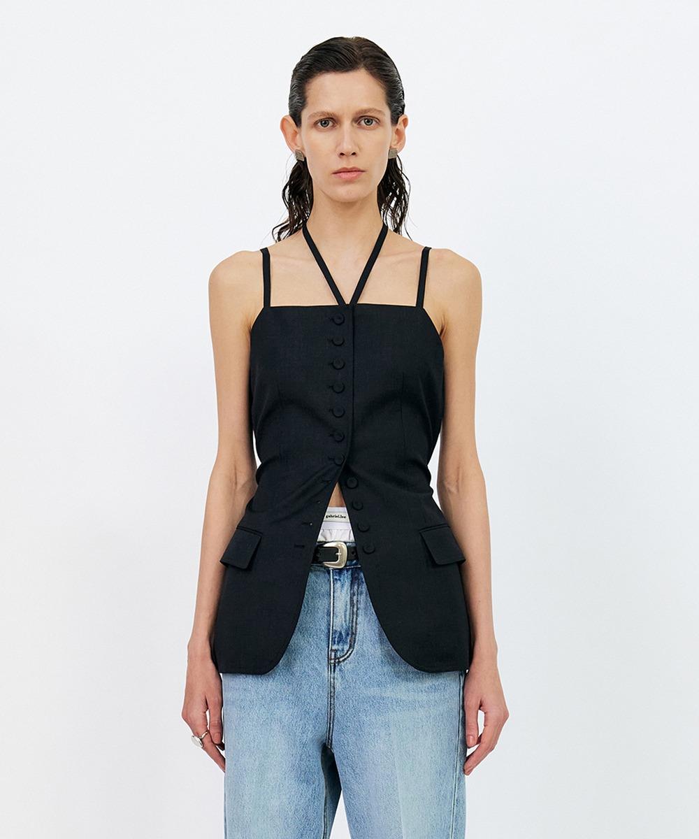 [8/23 예약배송] MULTI BUTTON DETAILED VEST WITH BELT - DEEP GREY