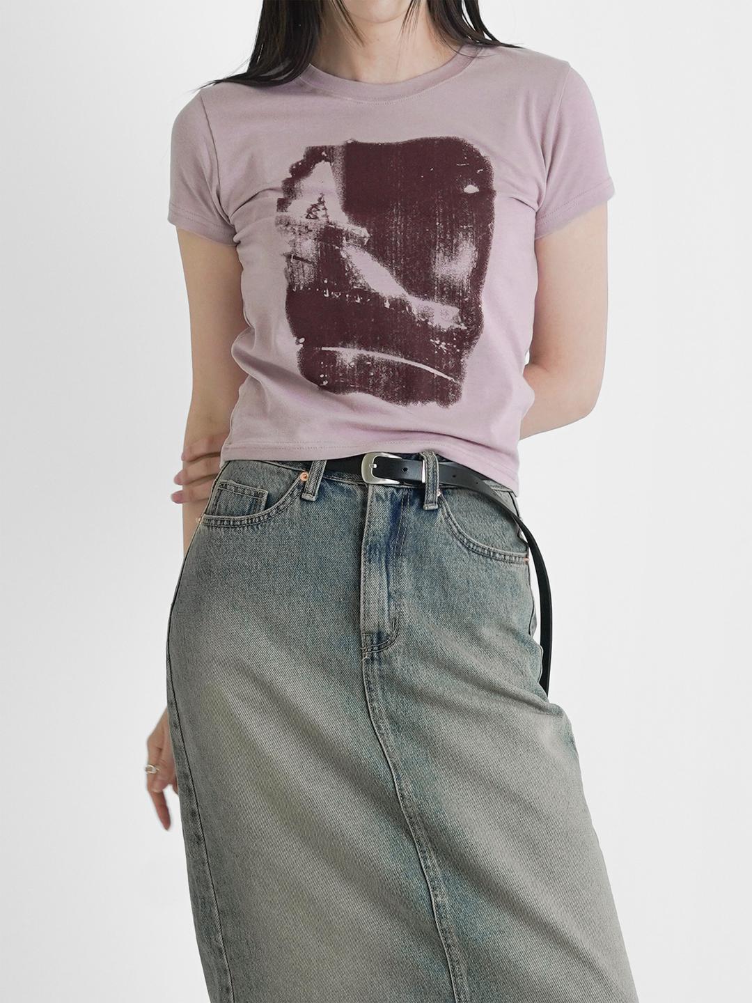 벨라 프린팅 크롭 반팔티