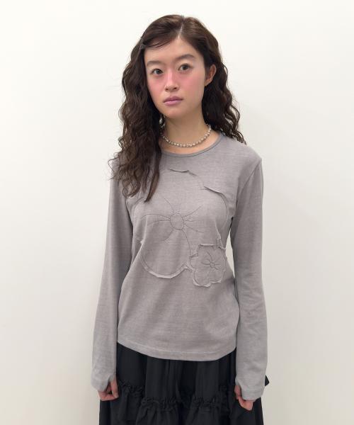 Flower Appliqué Top [Gray]