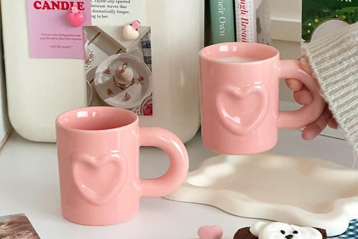 밀키 핑크 하트머그컵 뭉툭 손잡이 머그컵