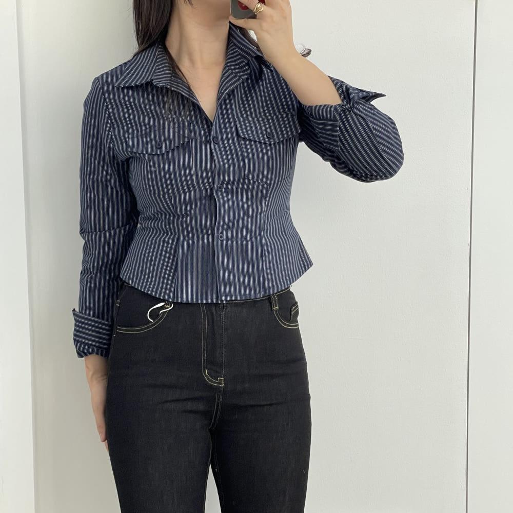 라인스트라이프셔츠 안유진셔츠