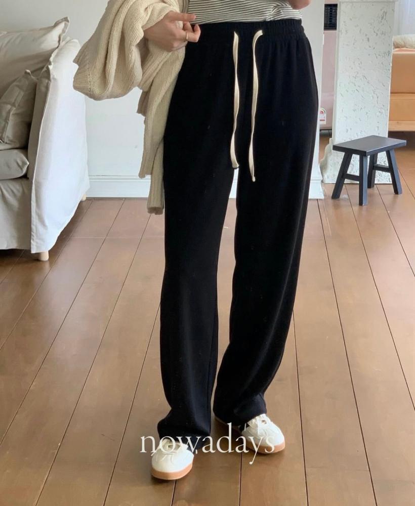 (재진행) jinsim 진심 어텀 릴렉스 팬츠 밴딩 스트링 일자 골지 바지