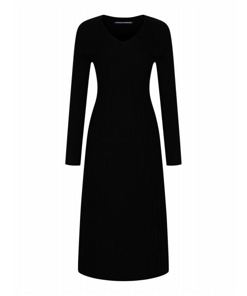 V넥 케이블 슬림핏 비스코스 니트 롱 원피스 (EA3OW020D)