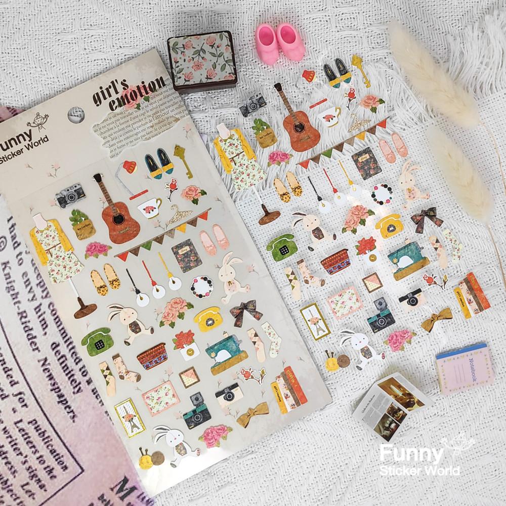 퍼니스티커 소품 팬시스티커 Z826 girl's emotion 소녀감성 빈티지 타이백 스티커