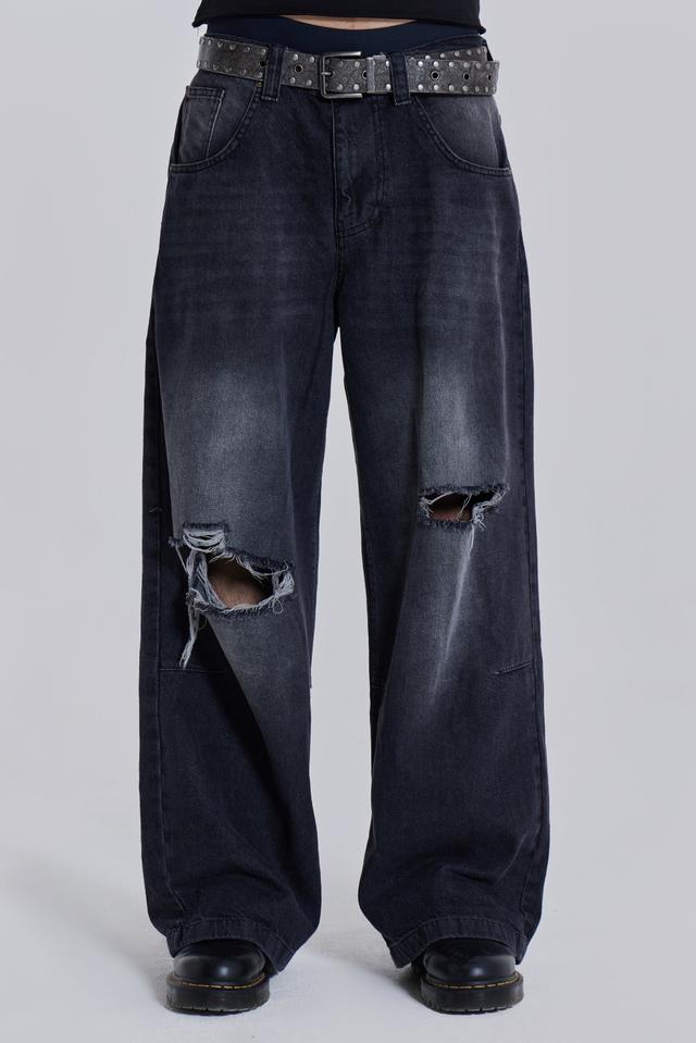 Washed Black Busted Colossus Baggy Jeans - W26 / Black