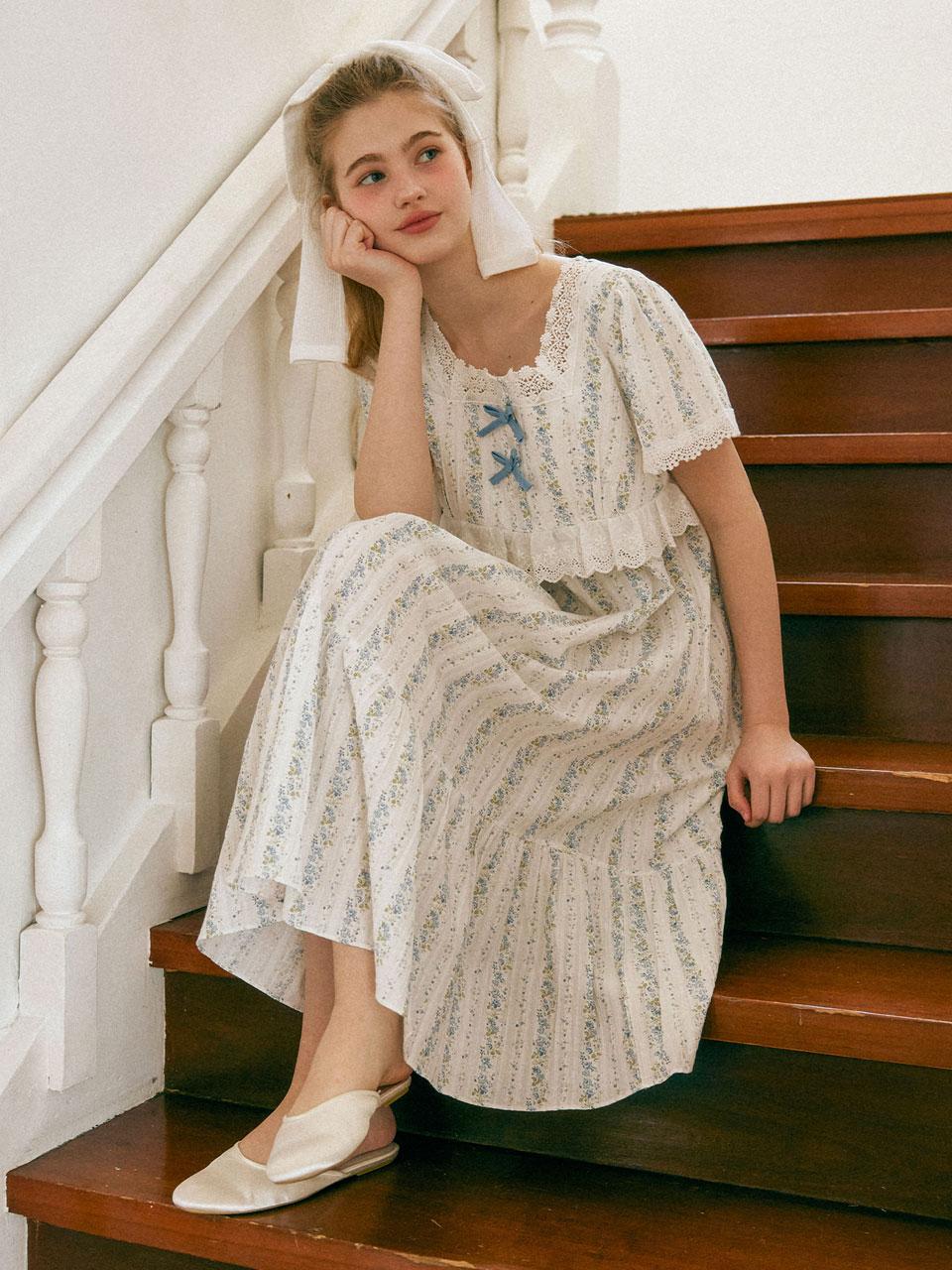 여성 플라로렌 코튼 스퀘어넥 반소매 원피스 잠옷 25-03331