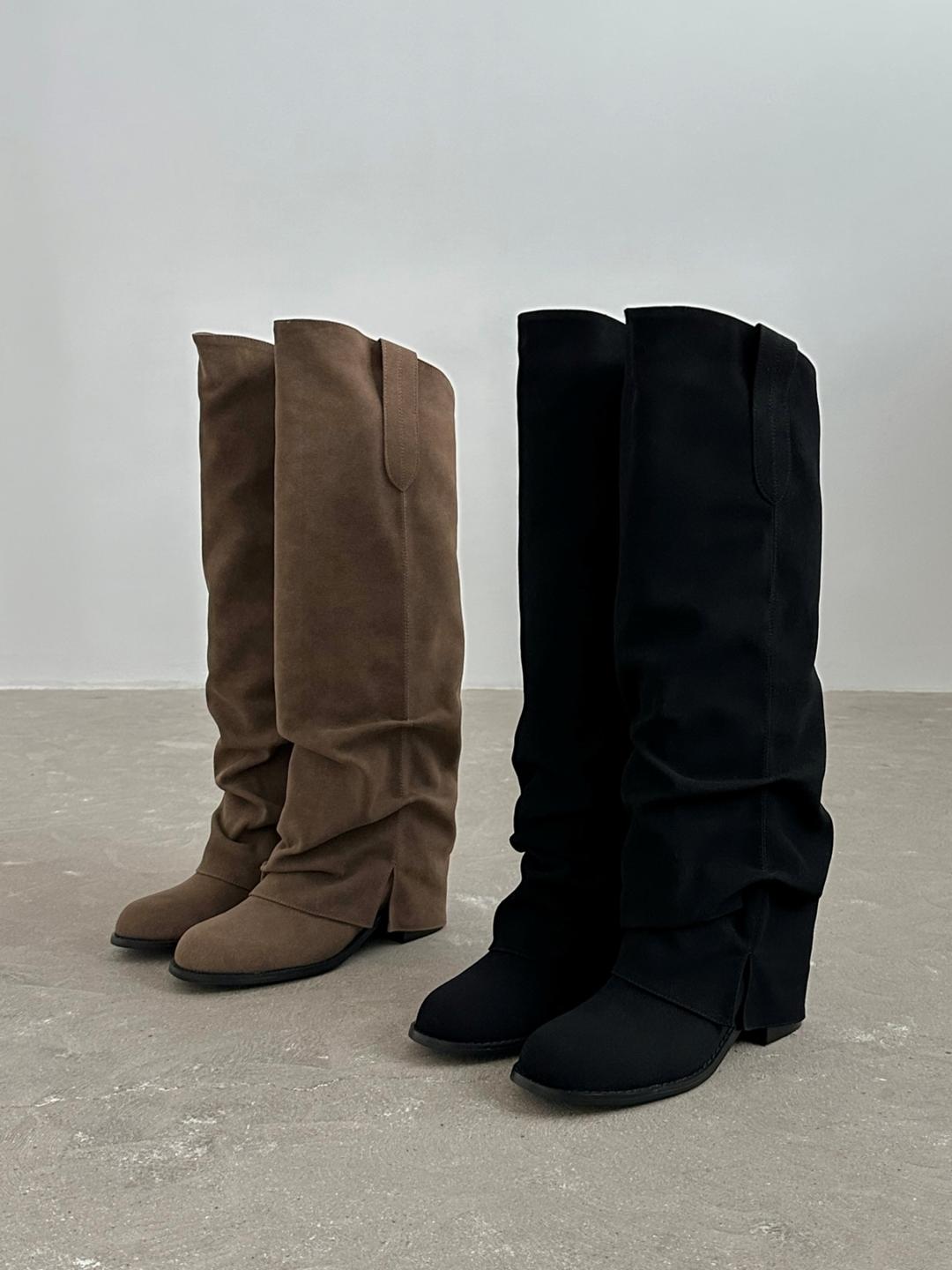 슈에스티 레이어드 워머 셔링 스웨이드 롱부츠