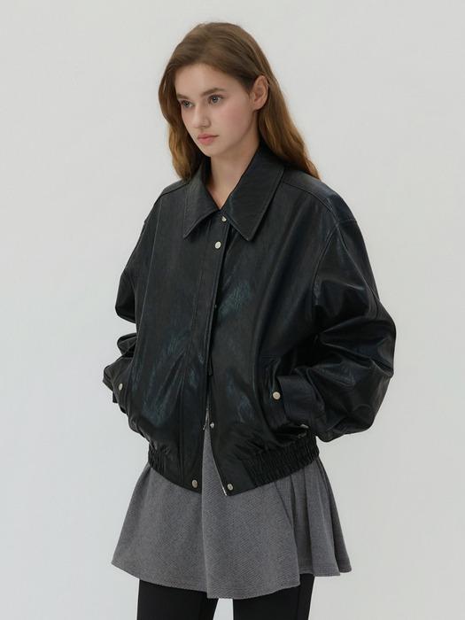 Faux Leather Over Fit Jacket Black AT5JUF095BK