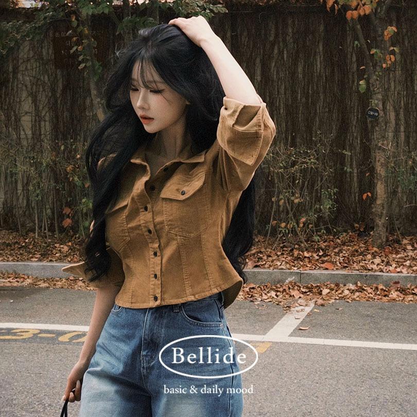 베이델리 [벨리드made/슬림핏]넛츠 스웨이드 핀턱 세미크롭 셔츠