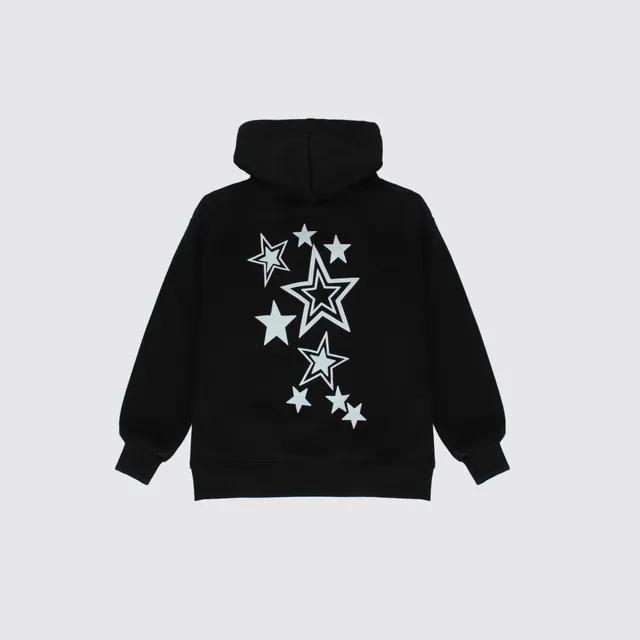 기모 레터링 스타 프린트 오버핏 후드 티셔츠