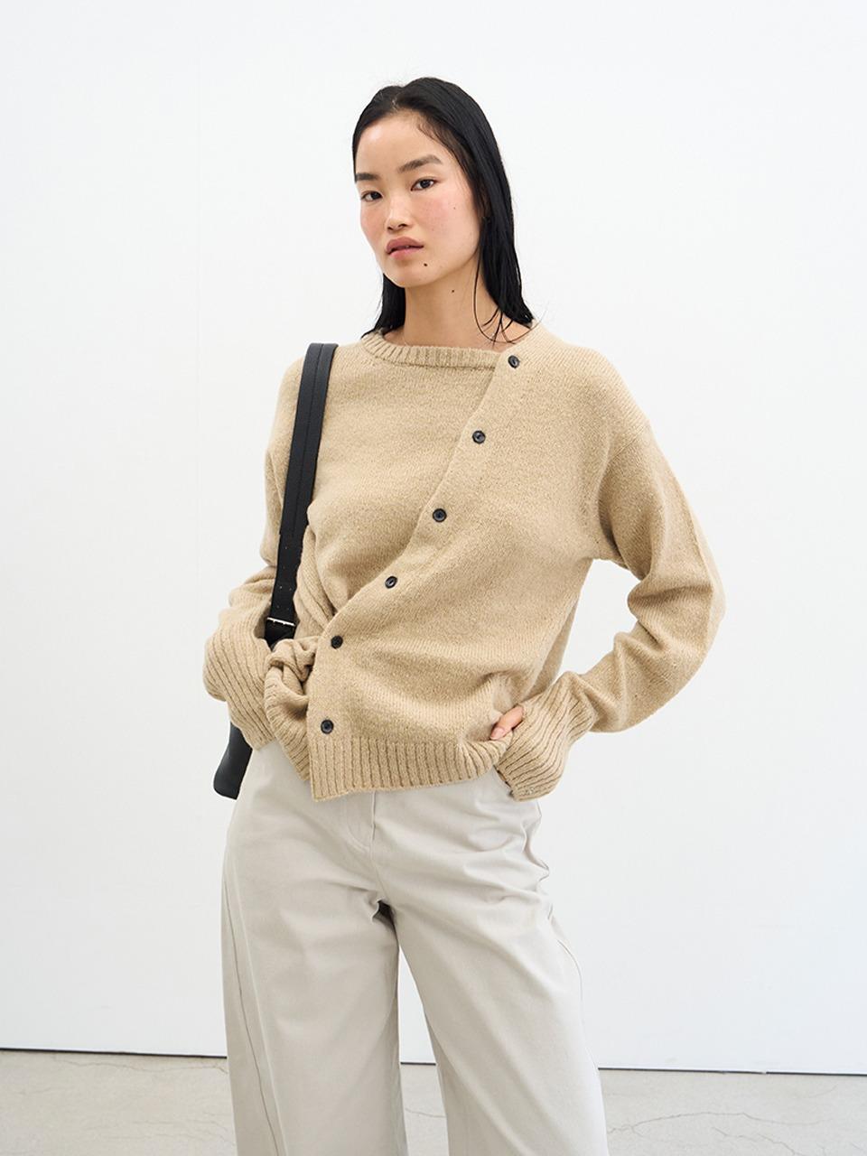 Side alpaca-wool cardigan