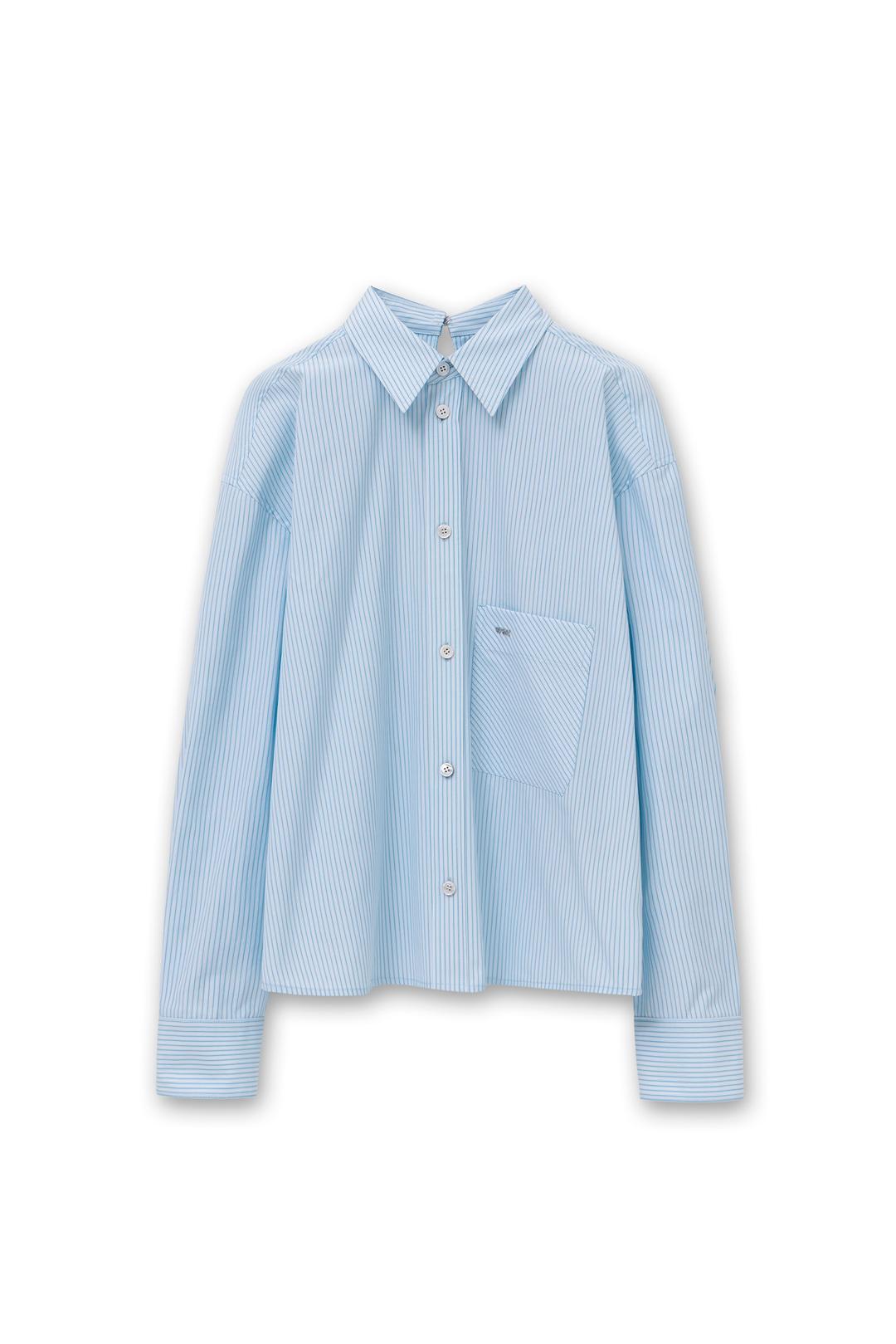 블루 스트라이프 백 폴디드 셔츠
