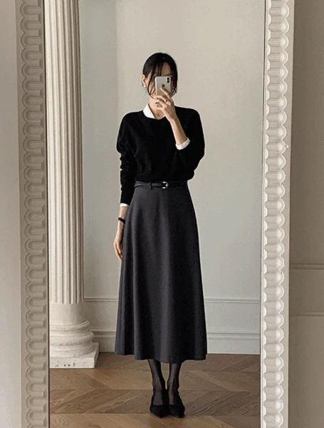 [차분실루엣👢][made]  클래식 세르 톡톡 플레어 스커트(가을/간절기/신상/데일리/데일리룩/출근룩/하객룩/격식룩/데이트룩/겨울)