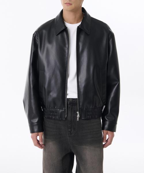 신세틱 레더 오버사이즈 블루종 재킷 [블랙]