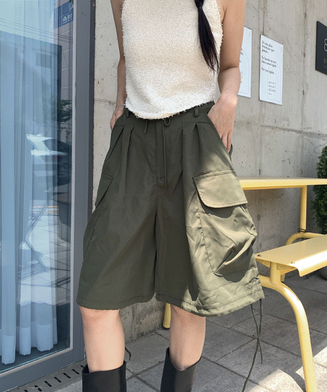 [🔥핏보장🔥,허리밴딩] 카고 핀턱 버뮤다 하프 반바지 팬츠