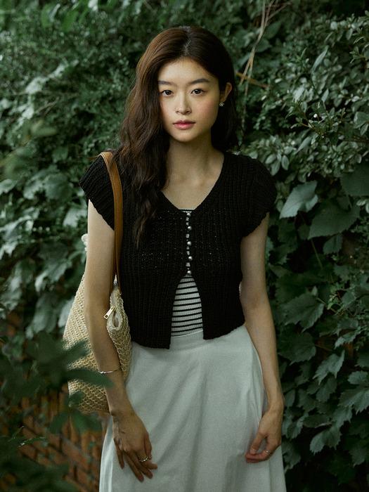 Matt button summer knit cardigan - black