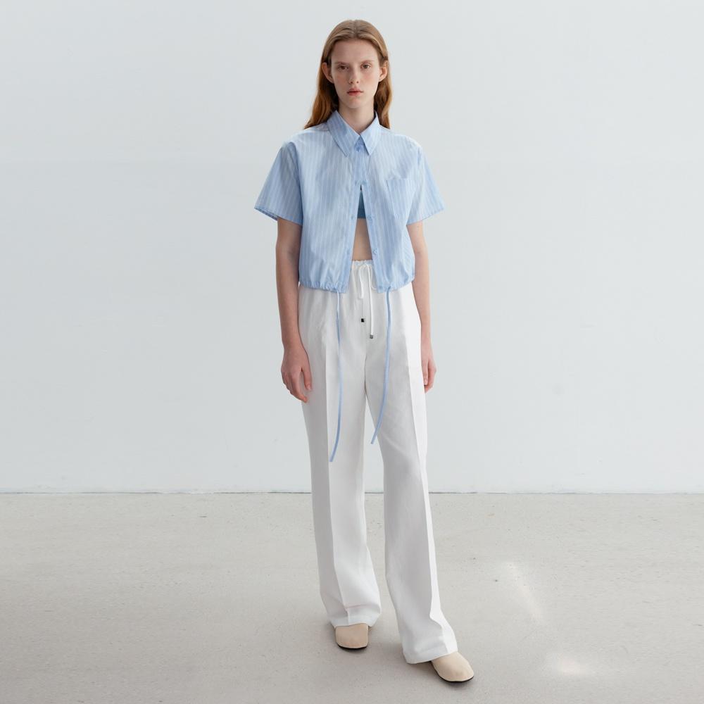 LINEN BLEND STRAIGHT BANDING PANTS