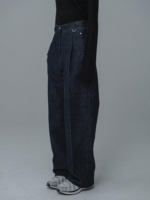 CORDUROY DENIM PINTUCK WIDE PANTS_NAVY