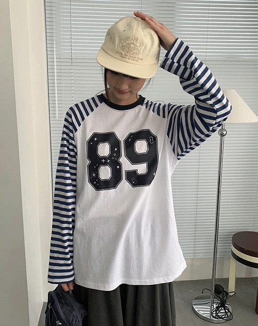 리얀 프린팅 스트라이프 오버 긴팔 티 (3color)