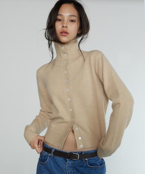 하이넥 버튼 가디건 네추럴 베이지