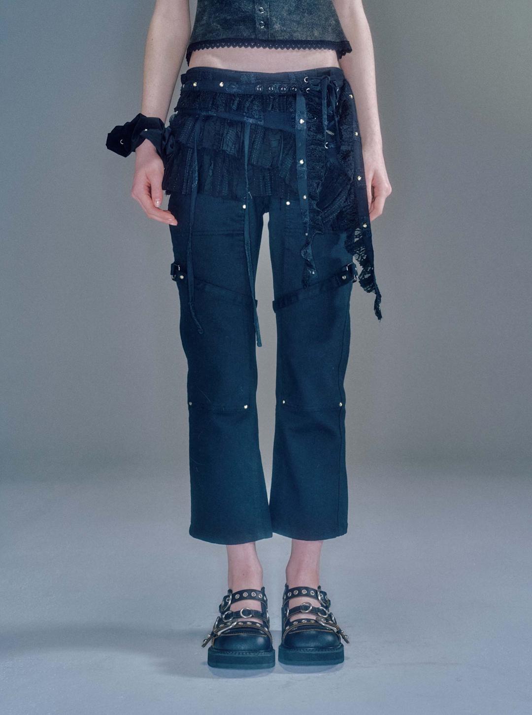 BONA STRAP ANKLE PANTS BLACK