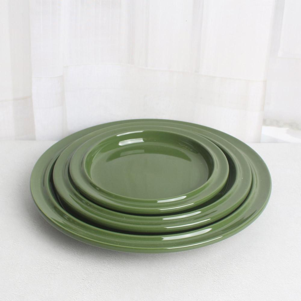 유광도자기 실키 더블 접시/ 카키