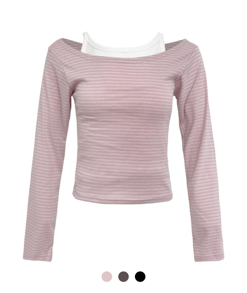 [기모나시] 로미 투레이어 스트라이프 티