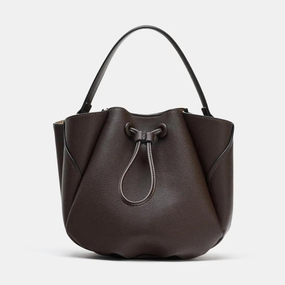 자라 미니 탑스티칭 버킷백 브라운 6057/710/700