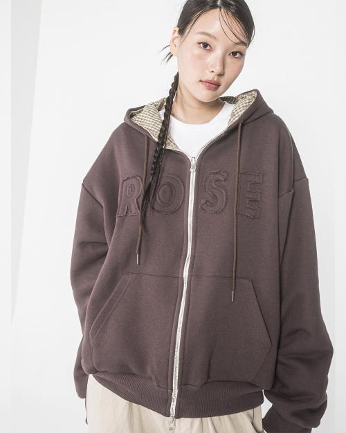 ROSE CHECK REVERSIBLE ZIP UP HOOD(BROWN)