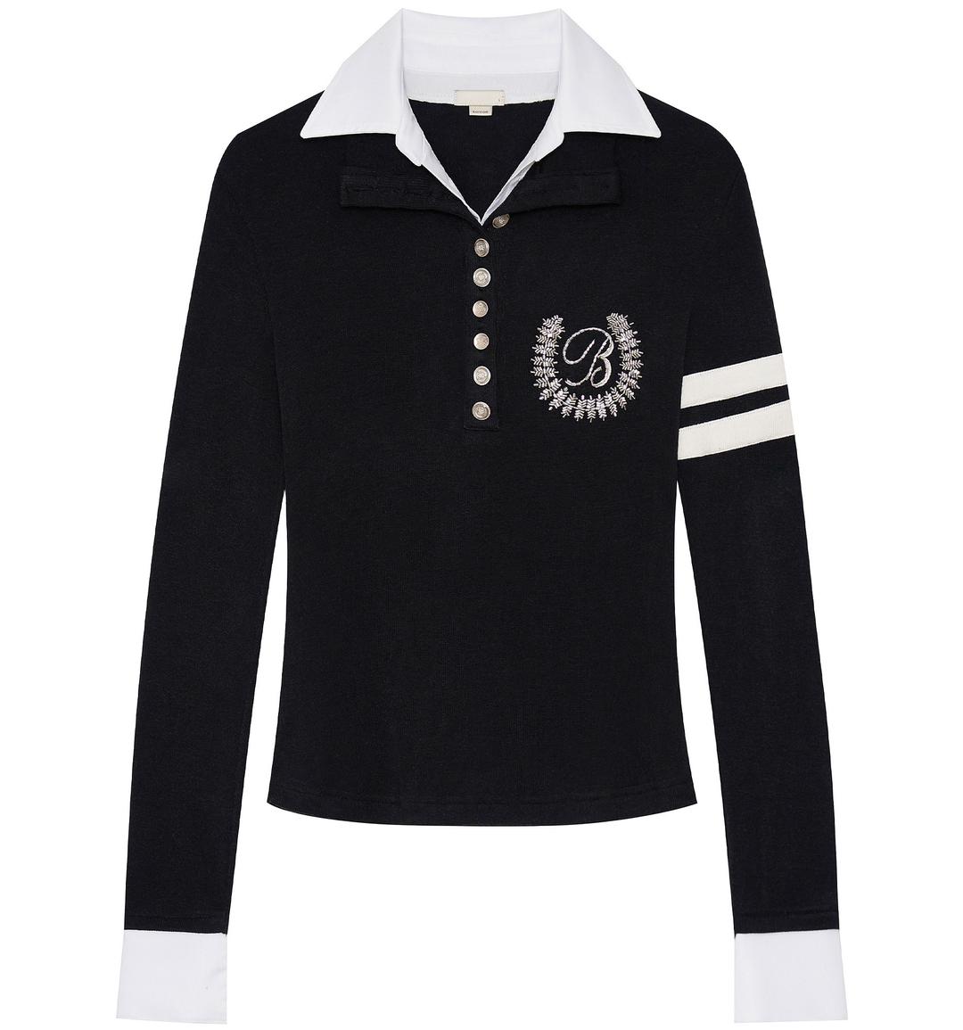 Beaded double collar top (Black)