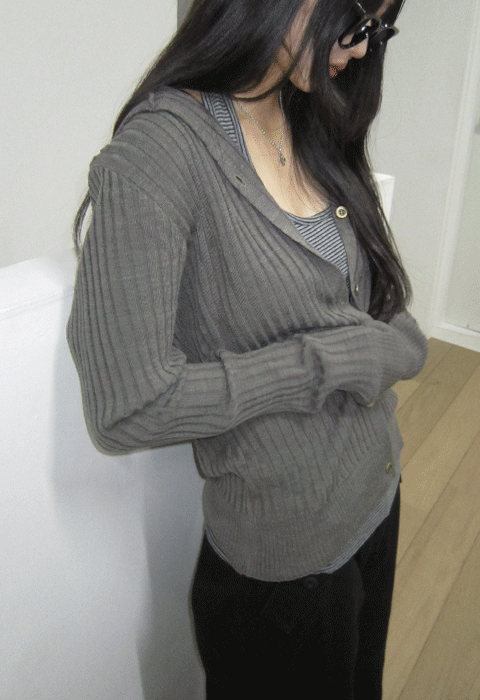 이즈이즈 [E.E] DROP HOOD CARDIGAN_CHARCOAL