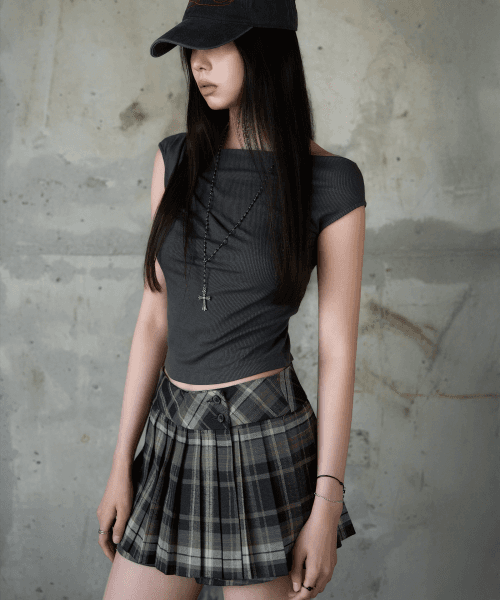 체크 플리츠  미니 스커트 팬츠 [블랙]