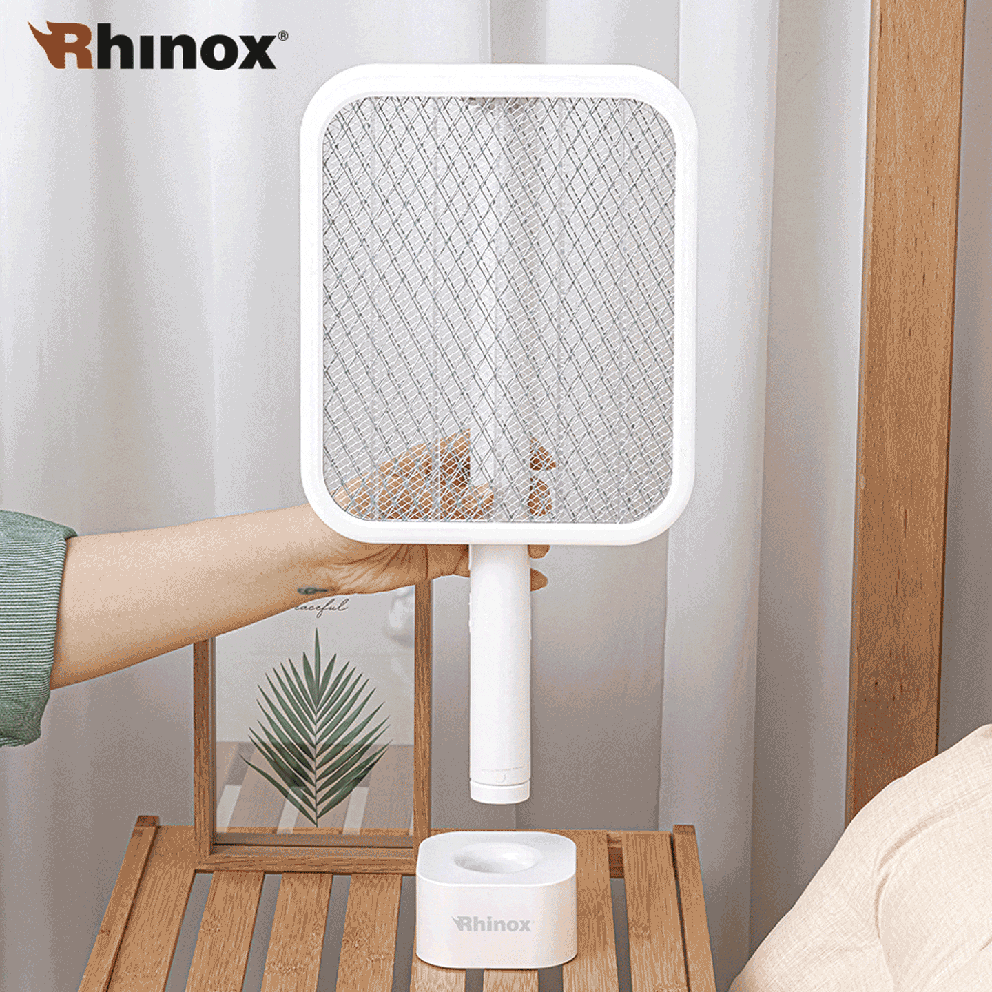 해충유도 자동퇴치 무선 충전 전기모기채 길이조절 180도 회전스탠드