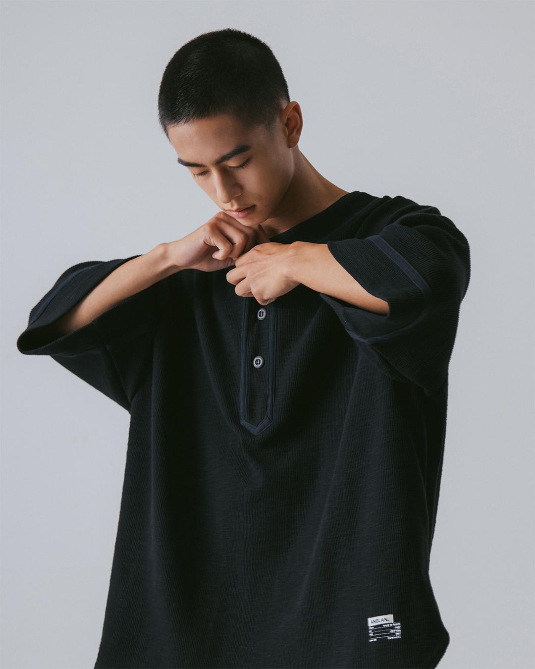 [AG] Baseball Half Open Jersey - Black
