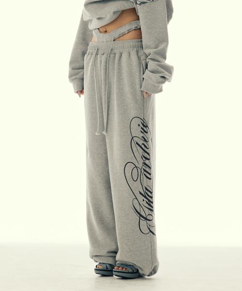 CUT-OUT DOUBLE WAIST SWEAT PANTS_GREY