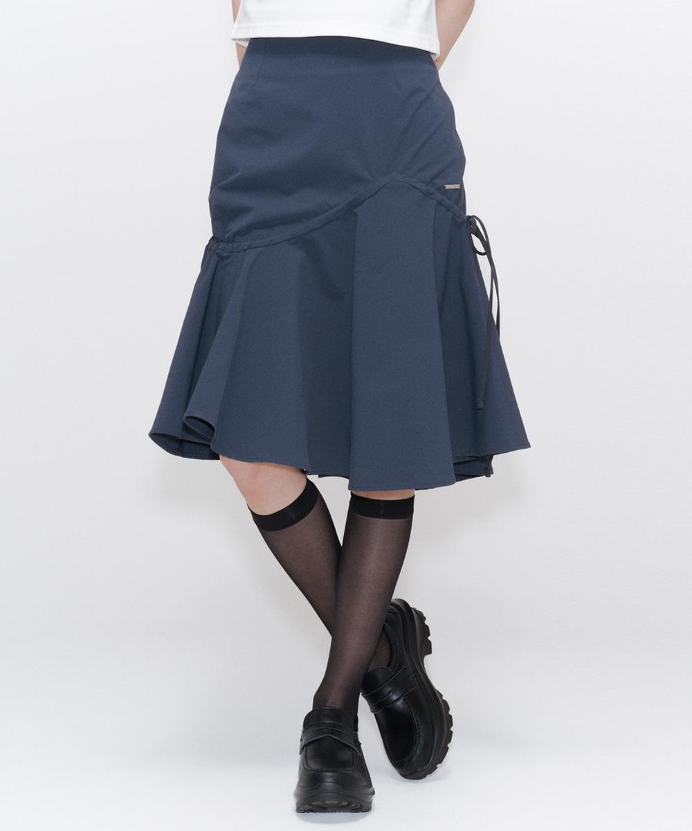 Shirring ruffle midi skirt CHARCOAL