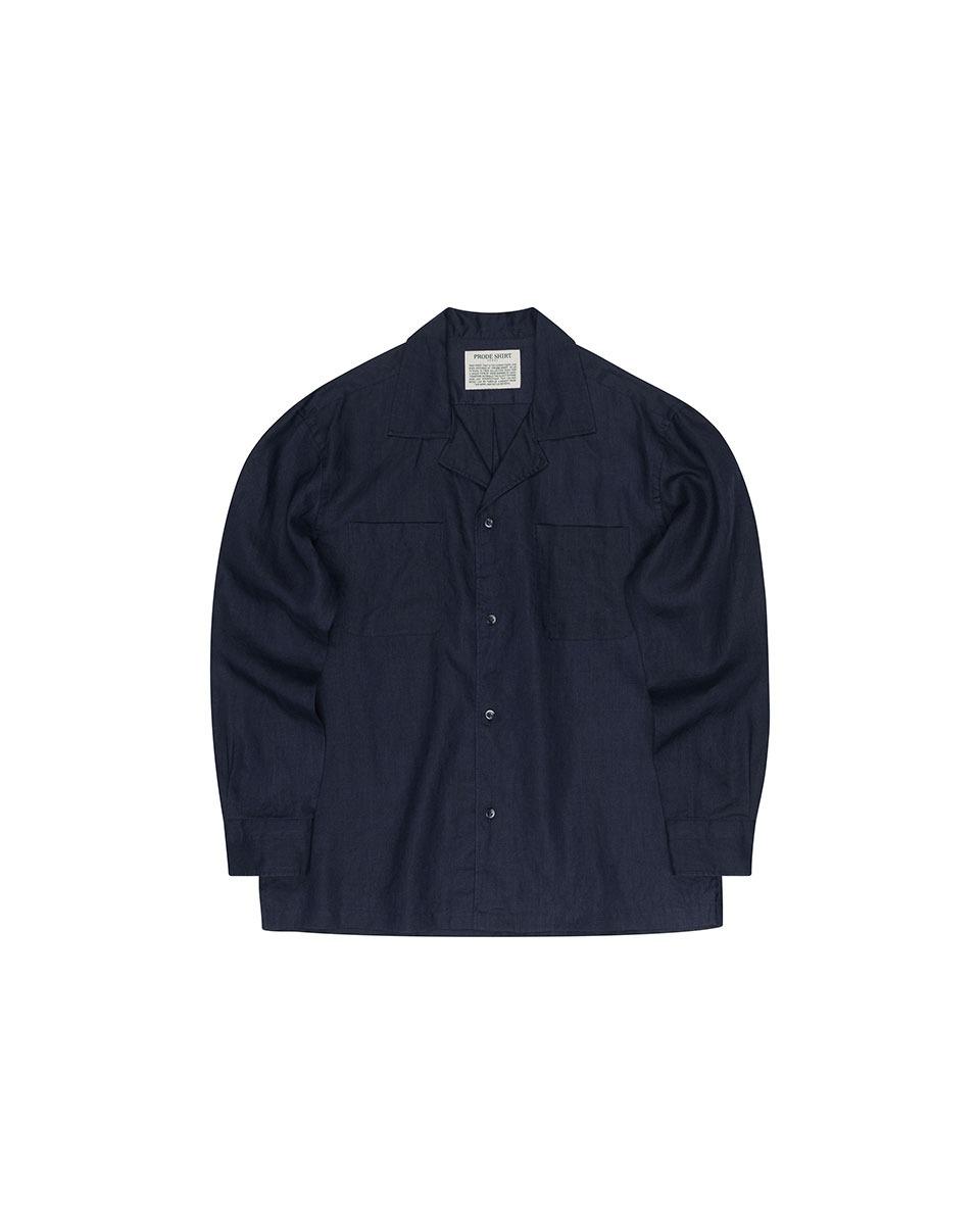 쿠반 오픈카라 린넨 셔츠 (네이비)