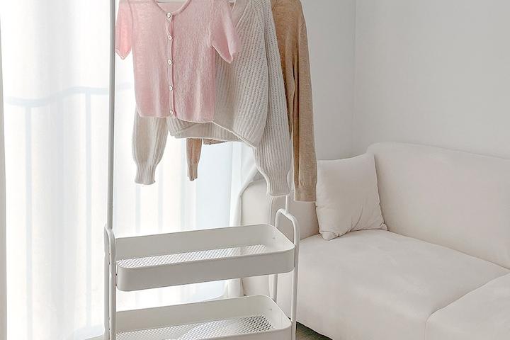 이동식 화이트 바구니 행거 2단