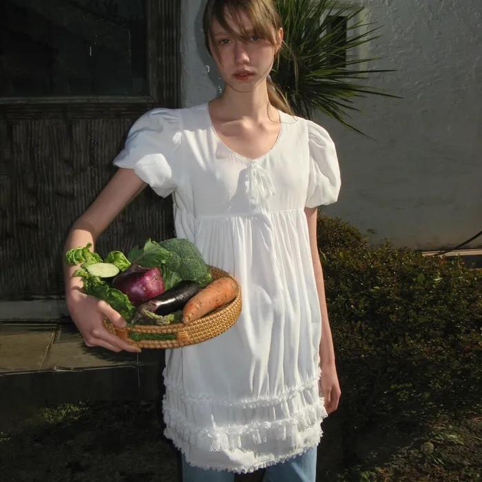 Lace Puff Dress (White)