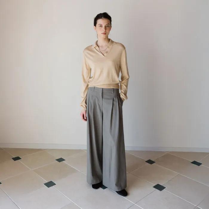 Delina Wide Two Tuck Pants (Light Khaki)